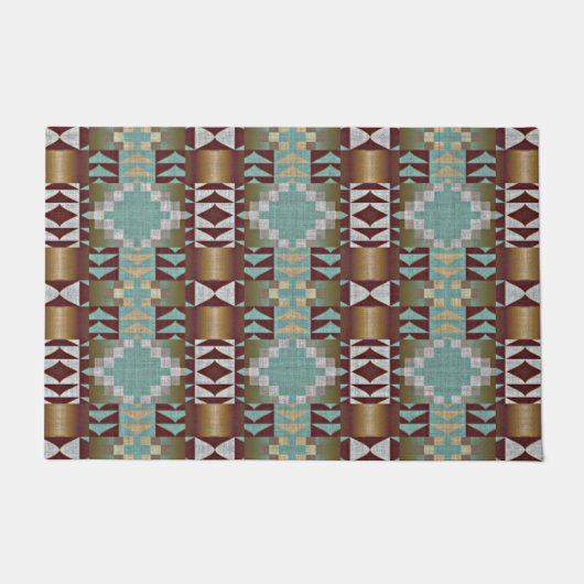 Taupe Beige Brown Aqua Turquoise Blue Tribal Art Deurmat (Voorkant)