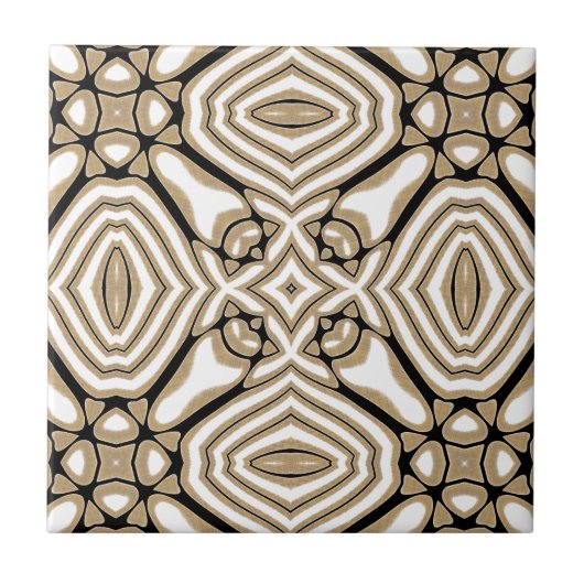 Taupe Beige Brown Black White Orient Art Pattern Tegeltje (Voorkant)