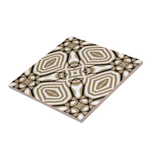 Taupe Beige Brown Black White Orient Art Pattern Tegeltje (Zijkant)