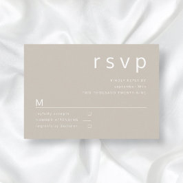 Taupe Beige Brown Minimalist Typography Wedding RSVP Kaartje