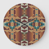 Taupe Beige Bruin Blauwgroen Blauw Groen Tribal Ar Grote Klok (Voorkant)