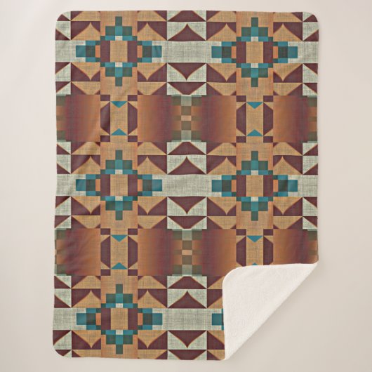Taupe Beige Bruin Blauwgroen Blauw Groen Tribal Ar Sherpa Deken (Voorkant)