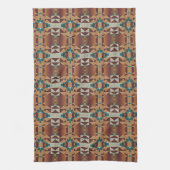 Taupe Beige Bruin Blauwgroen Blauw Groen Tribal Ar Theedoek (Verticaal)