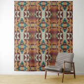 Taupe Beige Bruin Blauwgroen Blauw Groen Tribal Ar Wandkleed (In situ)