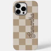 Taupe Beige Checkers Script Naam Case-Mate iPhone Case (Achterkant)