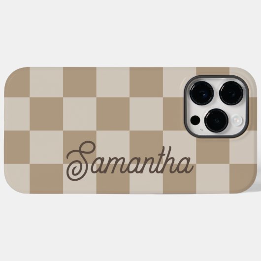 Taupe Beige Checkers Script Naam Case-Mate iPhone Case (Achterkant (horizontaal))