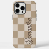 Taupe Beige Checkers Script Naam Case-Mate iPhone Case (Achterkant)