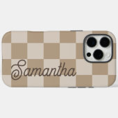 Taupe Beige Checkers Script Naam Case-Mate iPhone Case (Achterkant (horizontaal))