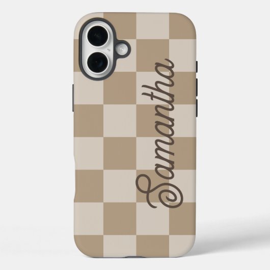 Taupe Beige Checkers Script Naam Case-Mate iPhone Case (Achterkant)