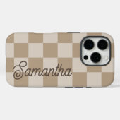 Taupe Beige Checkers Script Naam Case-Mate iPhone Case (Achterkant (horizontaal))
