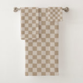 Taupe Beige Checkers Script Name Bad Handdoek (Insitu)