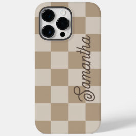 Taupe Beige Checkers Script Name Case-Mate iPhone 14 Pro Max Hoesje