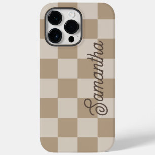 Taupe Beige Checkers Script Name Case-Mate iPhone 14 Pro Max Hoesje