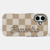 Taupe Beige Checkers Script Name Case-Mate iPhone Case (Achterkant (horizontaal))