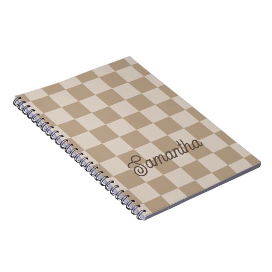 Taupe Beige Checkers Script Name Notitieboek (Rechterzijde)