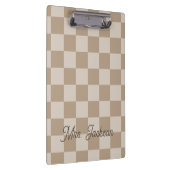 Taupe Beige Checkers Script Name Personalized Klembord (Rechts)