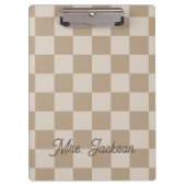 Taupe Beige Checkers Script Name Personalized Klembord (Voorkant)
