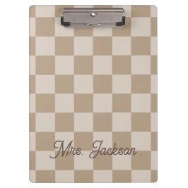 Taupe Beige Checkers Script Name Personalized Klembord
