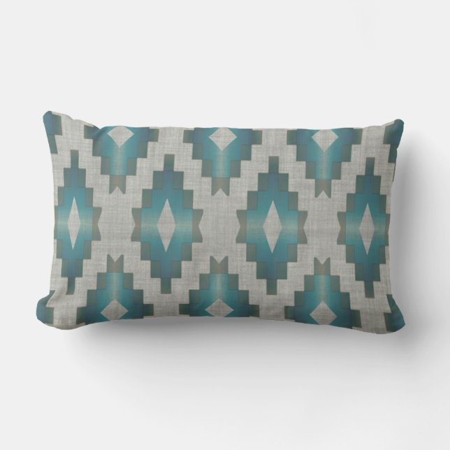 Taupe Beige Grey Light Blauwgroen Blue Tribal Art Buitenkussen (Voorkant)