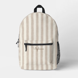 Taupe Beige Neutrale Gestreepte Patroon Aangepaste Bedrukte Rugzak