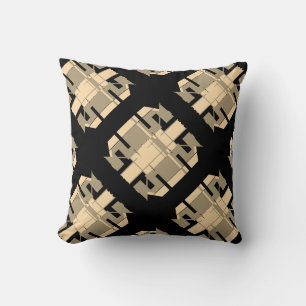 Taupe Beige op zwart geometrisch diagonaal motief Kussen