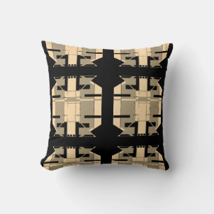 Taupe Beige op zwarte geometrische vierkanten Moti Kussen