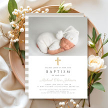Taupe Beige Strepen Religieus Kruis Foto Doopfeest