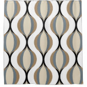 Taupe Beige Tan Grijs Wit Zwart Ogee Waves Douchegordijn (Voorkant)