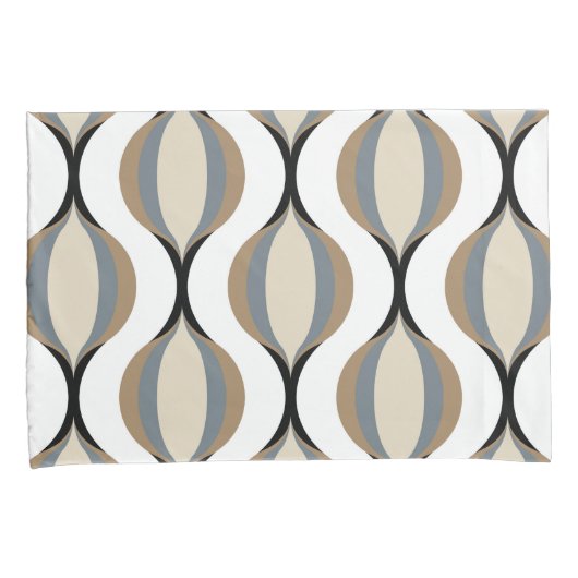 Taupe Beige Tan Grijs Wit Zwart Ogee Waves Kussensloop (Voorkant-Rechts)