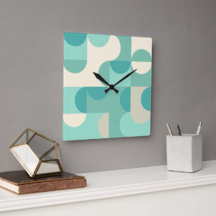 Taupe Beige Teal Blauwe Mintgroene Cirkels Patroon Vierkante Klok