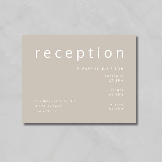 Taupe Beige Typografie Elegant Wedding Reception Informatiekaartje