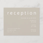Taupe Beige Typografie Elegant Wedding Reception Informatiekaartje (Voorkant)