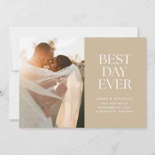 Taupe Best Day Ever Wedding Announding Aankondiging (Voorkant)