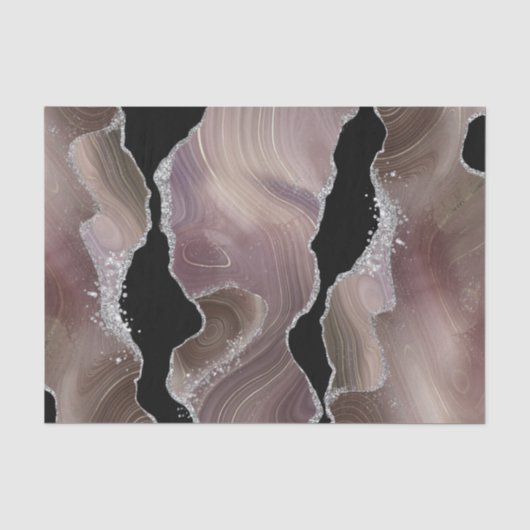 Taupe & Black Agate met Zilveren Glitter Geode Tissuepapier (Voorkant)