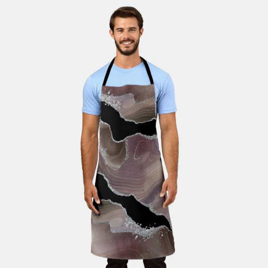 Taupe & Black Agate Silver Glitter Flattering Apro Schort (Gedragen)