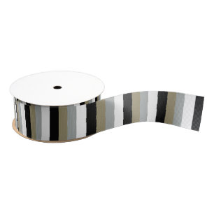 Taupe Black Grey Bold Stripe Grosgrain Ribbon Lint