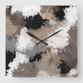Taupe Black Grey White Abstracte penseelstreken Vierkante Klok (Voorkant)