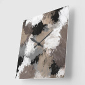 Taupe Black Grey White Abstracte penseelstreken Vierkante Klok (Hoek)