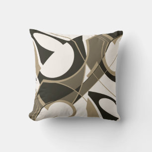Taupe Black Tan op wit wervelende schuine Abstract Kussen