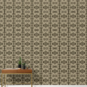 Taupe bladpatroon behang