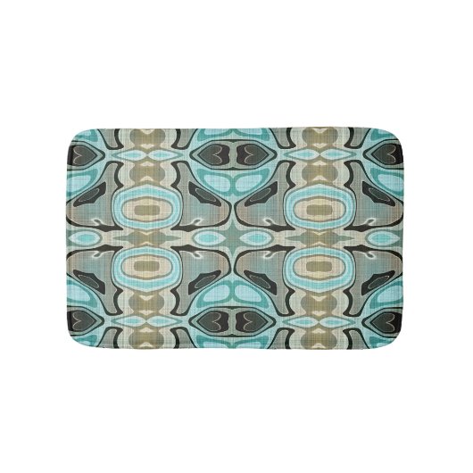 Taupe Blauwgroen Aqua Turquoise Bali Batik Pattern Badmat (Voorkant)