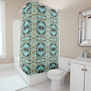 Taupe Blauwgroen Aqua Turquoise Bali Batik Pattern Douchegordijn