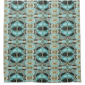 Taupe Blauwgroen Aqua Turquoise Bali Batik Pattern Douchegordijn (Voorkant)