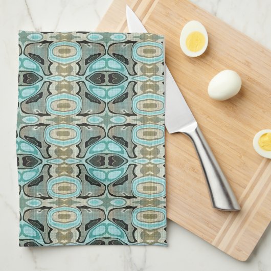 Taupe Blauwgroen Aqua Turquoise Hip Bohemian Bali Theedoek (Quarter Fold)