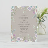 Taupe Bleke Lavendel Wilde Bloem Bruiloft Kaart (Staand voorkant)