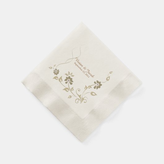 Taupe Bloemen Aangepaste Bruiloft Servetten (Hoek)