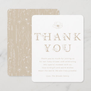 Taupe Bloemen Bedankkaart Baby Shower