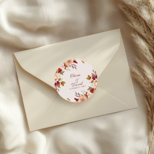 Taupe Bloemen Bruiloft Sticker Namen Datum Elegant