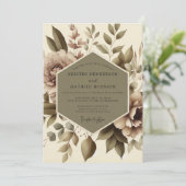 Taupe Bloemrijke Botanische Bruiloft Kaart (Staand voorkant)