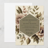 Taupe Bloemrijke Botanische Bruiloft Kaart (Voorkant / Achterkant)